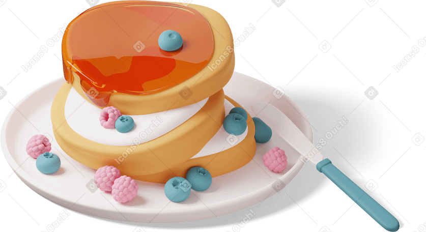 3D Blueberry and raspberry pancakes PNG, SVG