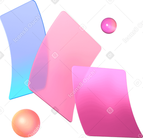 3D bent gradient cards and spheres PNG, SVG