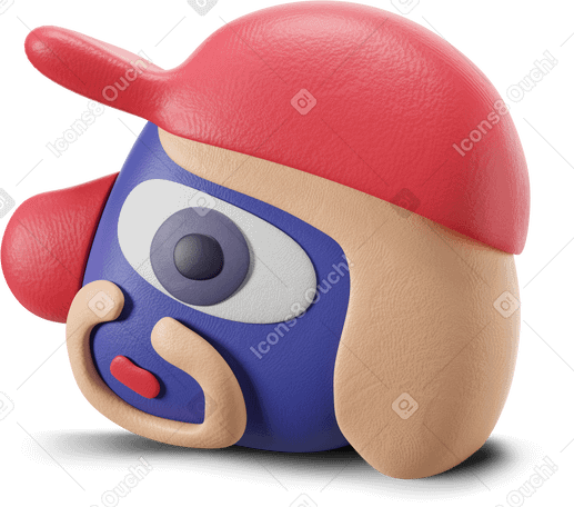 3D Blue skin man's head in red cap PNG, SVG