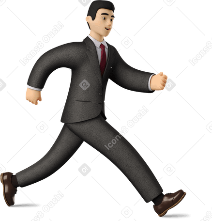 3D businessman in black suit running Illustration in PNG, SVG