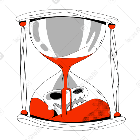 Hourglass with dinosaur skull representing long waiting PNG, SVG