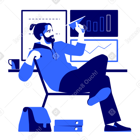 Man analyst at coffee break in the office Illustration in PNG, SVG