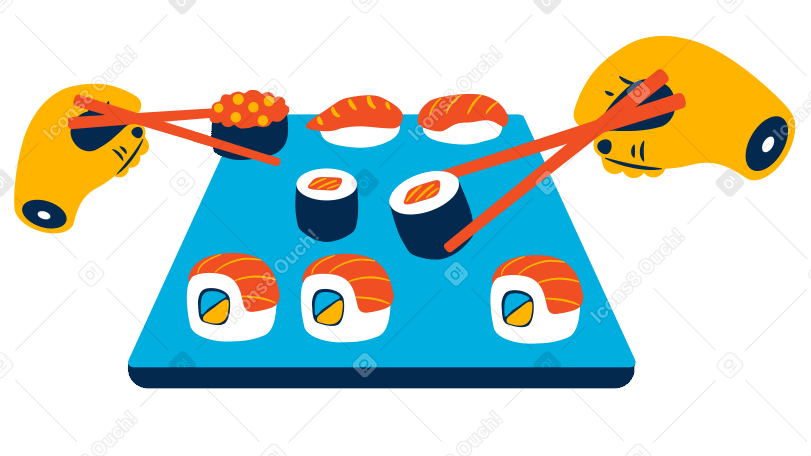 Hands eating sushi with chopsticks PNG, SVG
