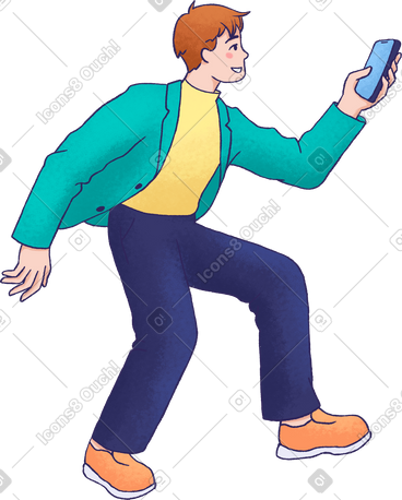 Young man holding phone PNG, SVG