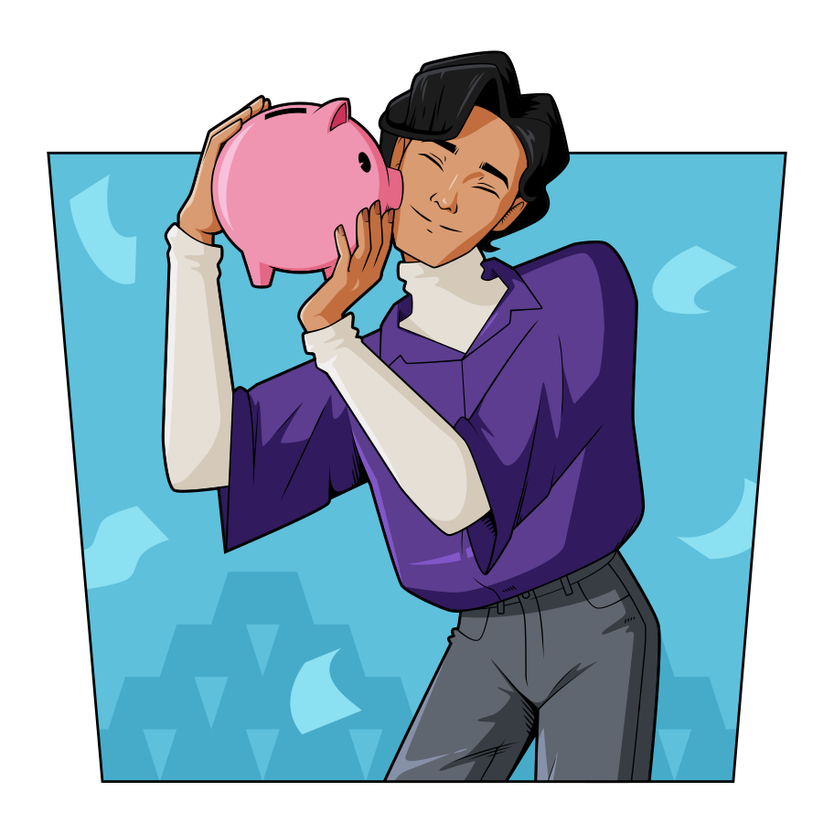 Man saving money in a piggy bank Illustration in PNG, SVG