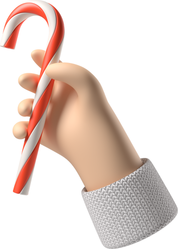 Рука с бледной кожей держит рождественскую карамельную трость в PNG, SVG