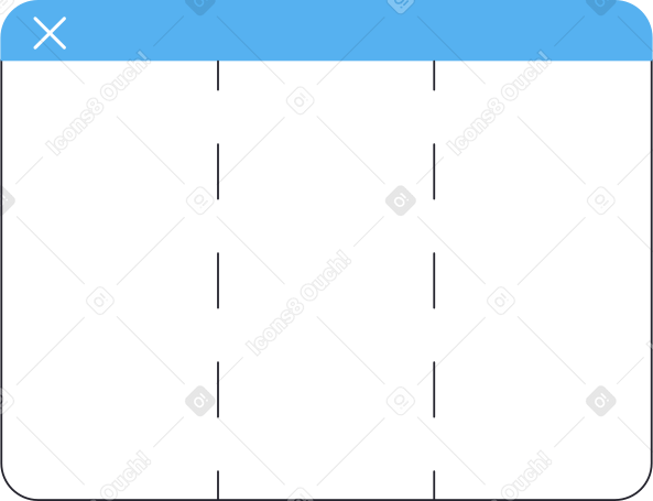 window with blue title bar and three sections Illustration in PNG, SVG