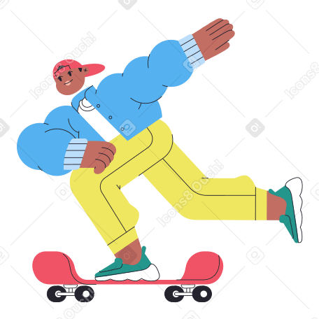 Teenager riding a skateboard animated illustration in GIF, Lottie (JSON), AE