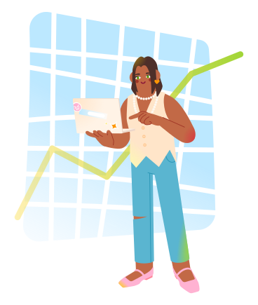Crescita finanziaria, donna che presenta grafico  PNG, SVG