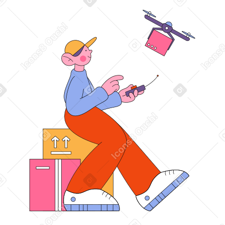 Man sending a package by drone Illustration in PNG, SVG