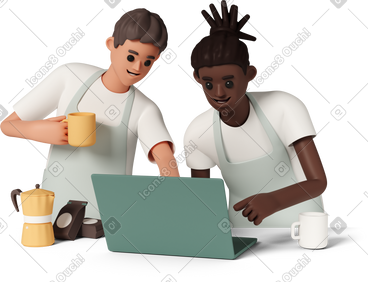 Baristas using laptop PNG, SVG