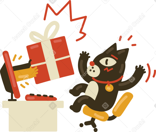 인터넷을 통해 선물을 받고 놀란 고양이 PNG, SVG