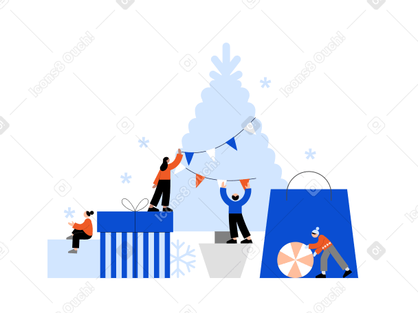 Jóvenes decorando el árbol de navidad PNG, SVG
