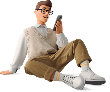 Junger mann in formeller kleidung sitzt mit telefon auf dem boden PNG, SVG