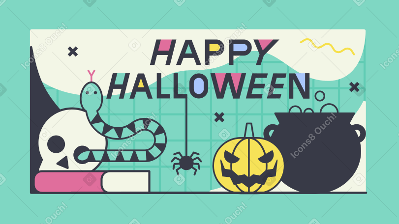 Schriftzug happy halloween mit magischen elementen PNG, SVG