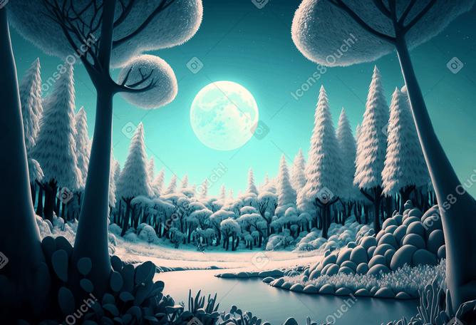 3D fantasy winter forest background Illustration in PNG, SVG