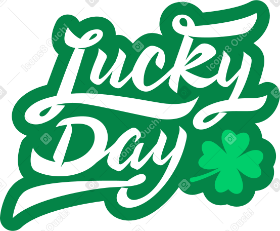 lettering lucky day with lucky clover leaf Illustration in PNG, SVG