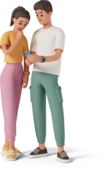 young man showing phone screen to woman PNG, SVG