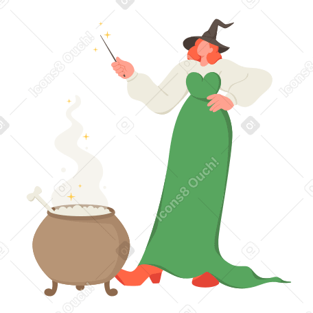 Witch is witching around a potion cauldron PNG, SVG