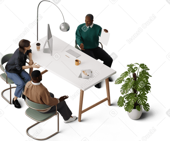 3D isometric view of colleagues having meeting PNG, SVG