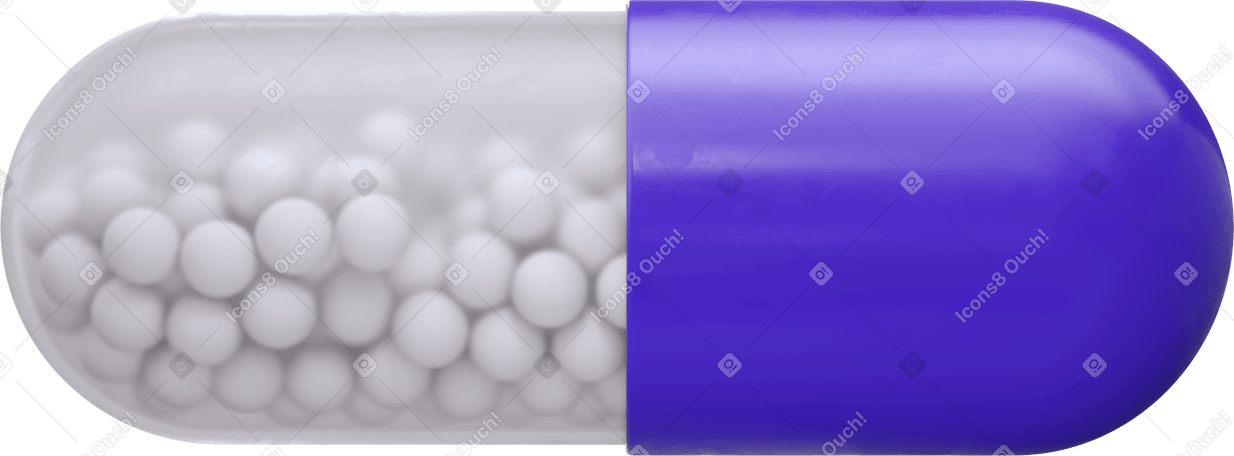 3D purple capsule with granules Illustration in PNG, SVG