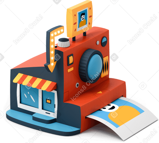 3D Side view of camera-shaped photo store PNG, SVG