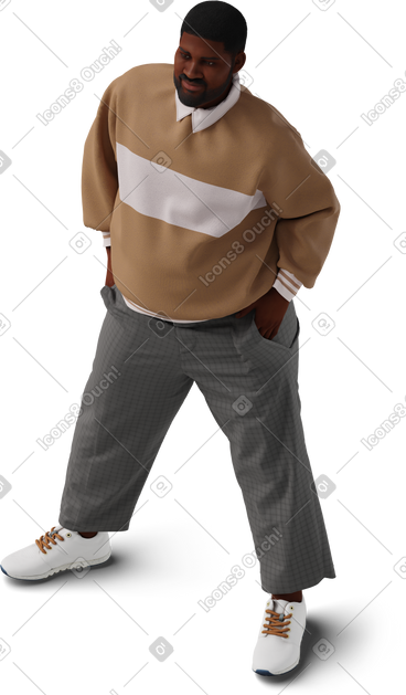 Isometric view of young man standing with hands in pockets PNG, SVG