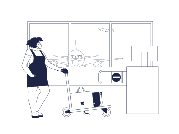 Женщина с багажом в аэропорту на иммунном контроле в PNG, SVG