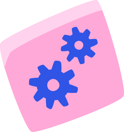 pink card with blue gears Illustration in PNG, SVG