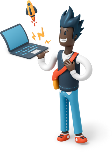 Man presenting business idea on laptop PNG, SVG