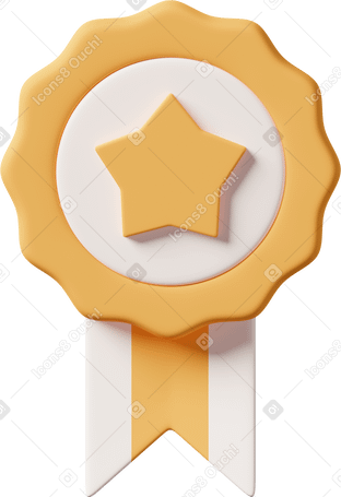 3D Reward badge with star and ribbon Illustration in PNG, SVG