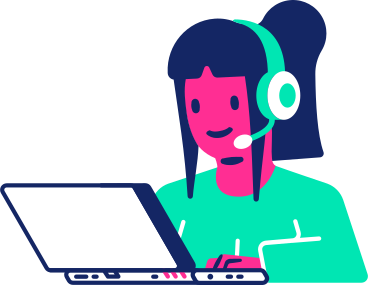 Chica en auriculares con computadora portátil PNG, SVG