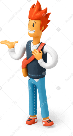 3D Red haired man raising his hand up PNG, SVG