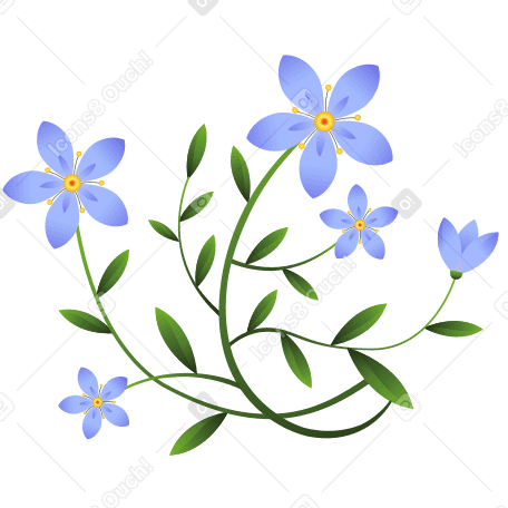 Pequenas flores azuis com hastes entrelaçadas PNG, SVG