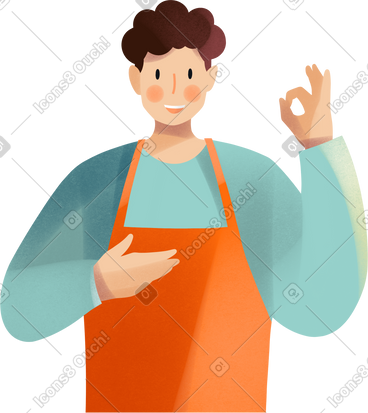 Young man in an apron PNG, SVG