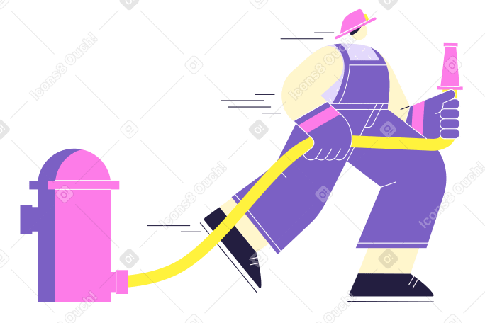 Firefighter running with fire hose PNG, SVG