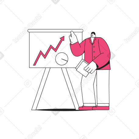Man standing near board with graphs animated illustration in GIF, Lottie (JSON), AE