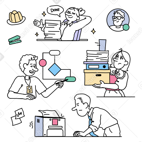 Teamzusammenarbeit und produktivität in einem geschäftigen büro PNG, SVG