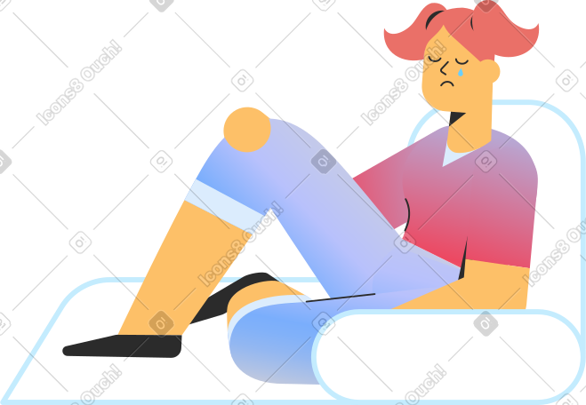 crying girl on the couch PNG, SVG