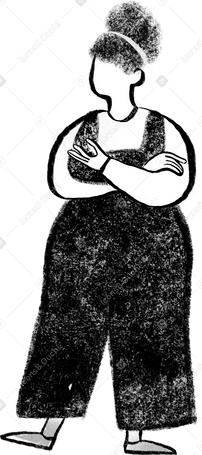 Donna curvy in bianco e nero in piedi con le braccia incrociate PNG, SVG