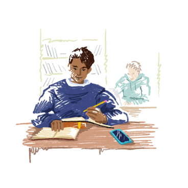 교실에서 공부하는 젊은 남자 PNG, SVG