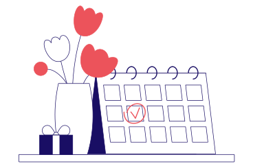 带有复选标记的日历、鲜花和礼物 PNG, SVG