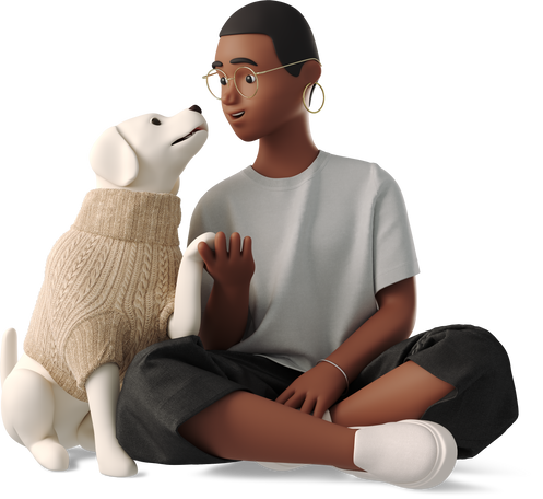 young woman sitting on the ground with dog in sweater Illustration in PNG, SVG