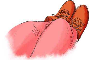 Top view of legs in pink pants and red shoes PNG, SVG