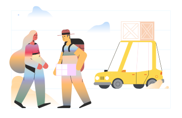 Deliveryman giving a parcel to a woman PNG, SVG