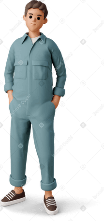 3D young man in the worker jumpsuit Illustration in PNG, SVG