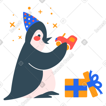 快乐的企鹅打开生日礼物 PNG, SVG