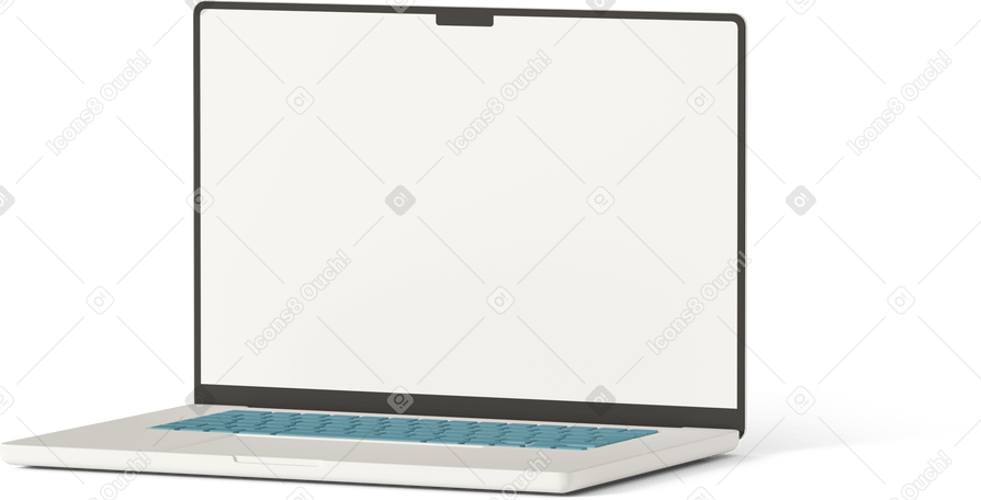 3D laptop white screen Illustration in PNG, SVG