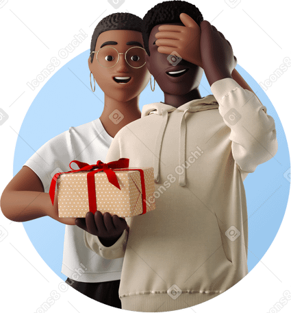 3D woman giving gift to man PNG, SVG