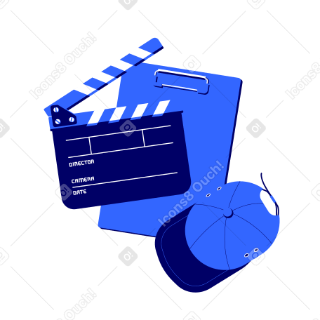 Movie clapper board, clipboard with clip and baseball cap PNG, SVG